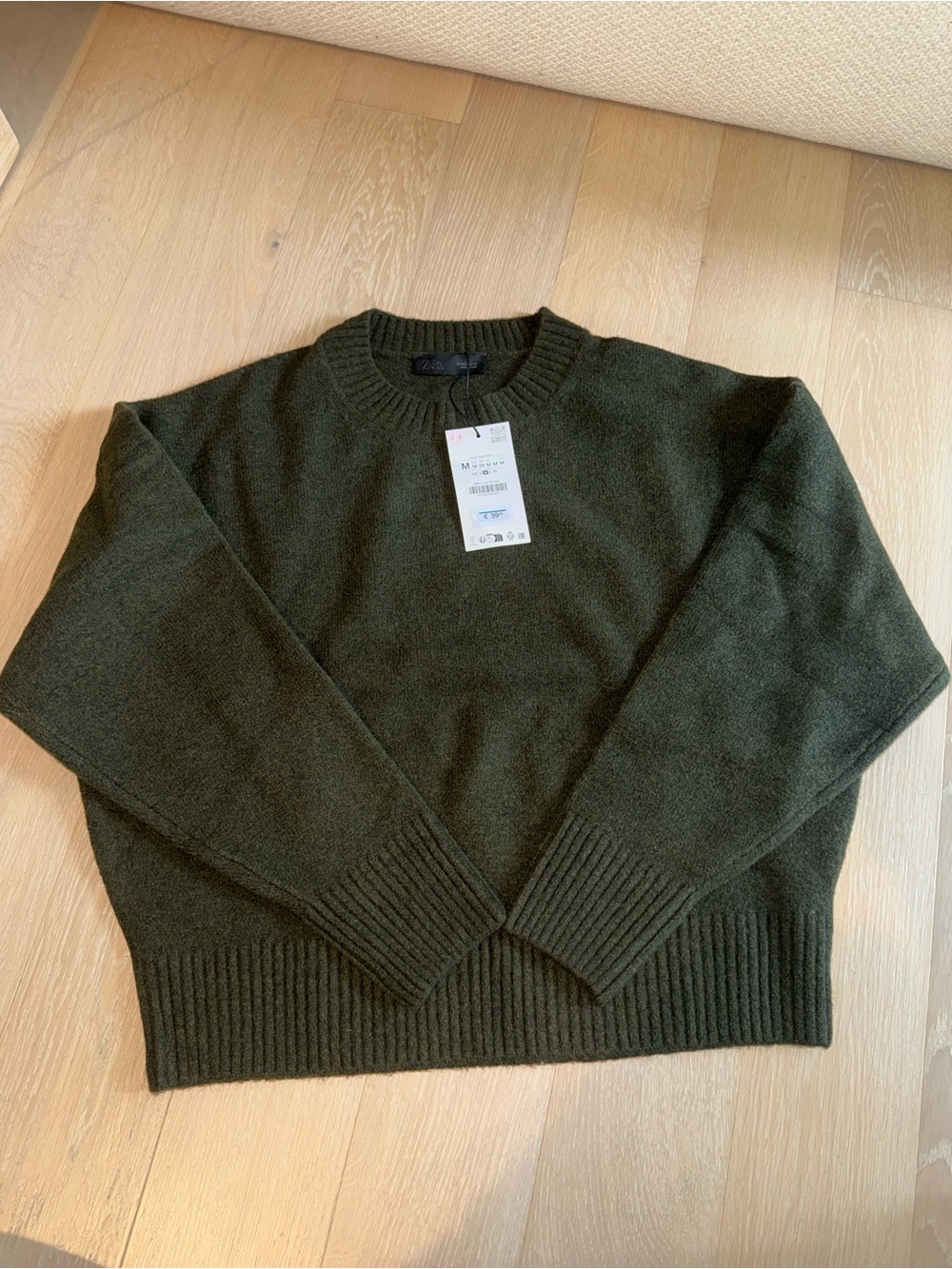 Zara Olive Green Crew Neck Sweater